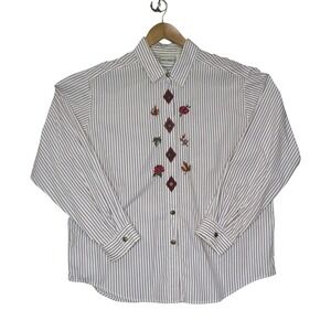 Napa Valley Vintage Striped Cottagecore Y2K‎ Shirt Floral Embroidered Large